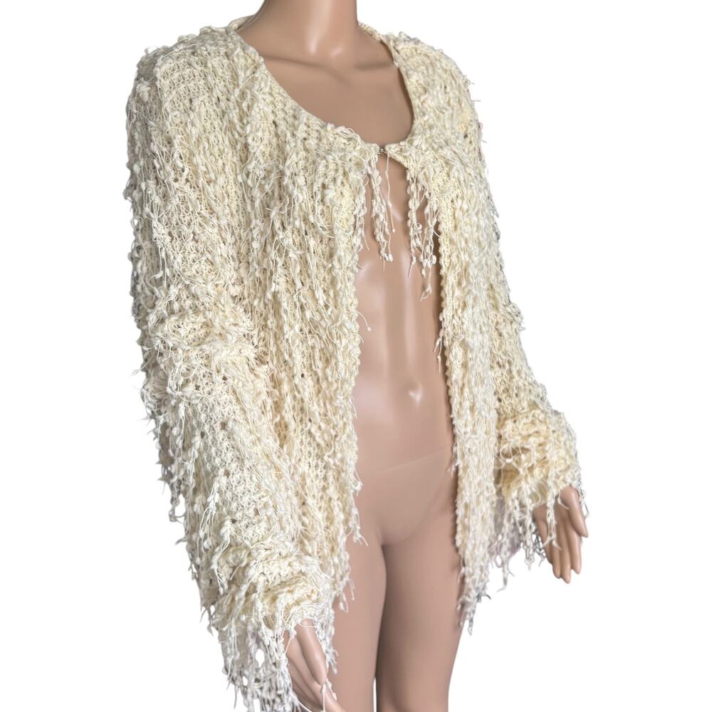 Pretty Attitude Ivory Fringe Shaggy Knit Cardigan Festival Boho Fairycore Open S - Picture 3 of 7